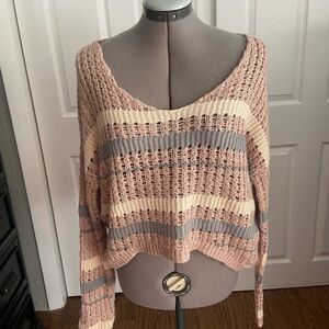 Freshman V-Neck Sweater in Pink, Cream, and Gray